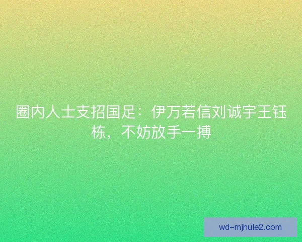 圈内人士支招国足:伊万若信刘诚宇王钰栋,不妨放手一搏 圈内人士支招国足:伊万若信刘诚宇王钰栋,不妨放手一搏