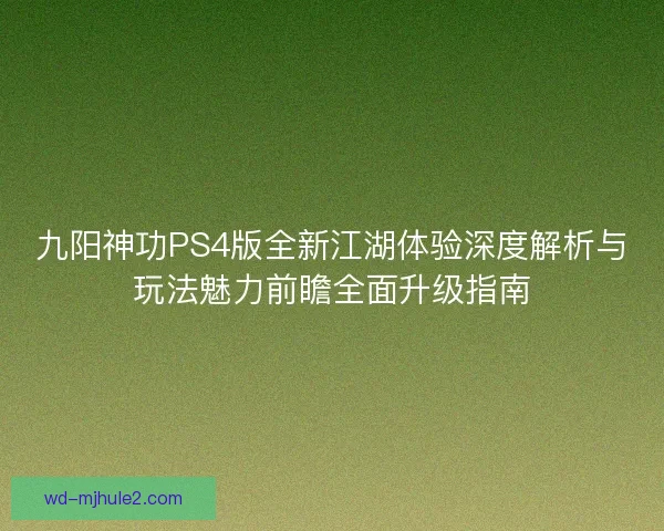 九阳神功PS4版全新江湖体验深度解析与玩法魅力前瞻全面升级指南